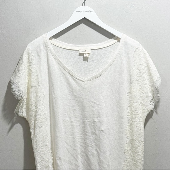 MEADOW RUE ANTHROPOLOGIE Women’s Ivory Linen Blend V-Neck Lace Trim Top Size XS - Picture 4 of 8
